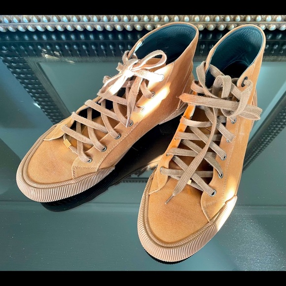 Lanvin Distressed High-Top Canvas Trainers - Picture 3 of 14